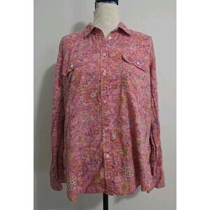 Lauren Ralph Lauren Colorful Paisley Button Up Collared Casual Top Size Large